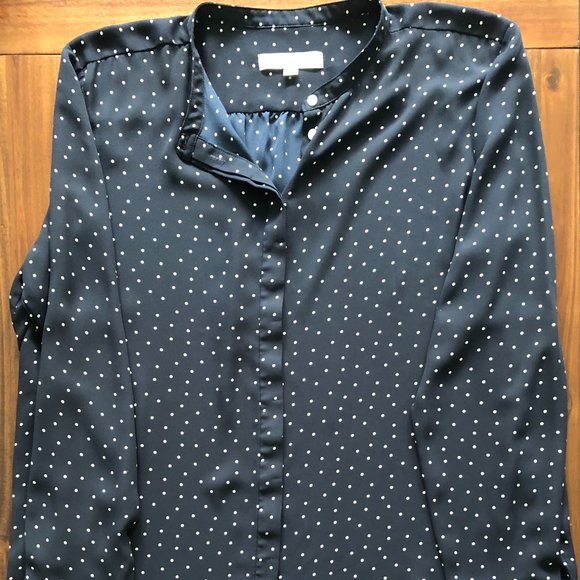 Loft LS, B/U, Navy/White Polka Dot XL Blouse - Picture 1 of 2